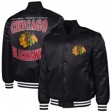 Chicago Blackhawks G-III Sports by Carl Banks Black Adaptive Bold Logo Satin Full-Snap Varsity Jacket
