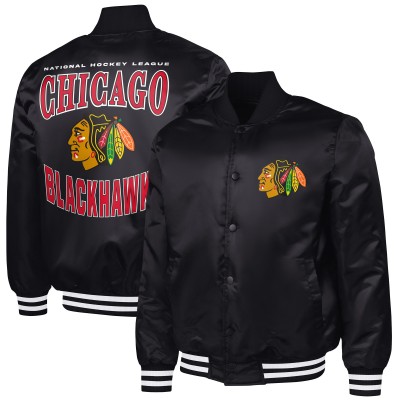 Chicago Blackhawks G-III Sports by Carl Banks Black Adaptive Bold Logo Satin Full-Snap Varsity Jacket