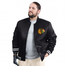 Chicago Blackhawks G-III Sports by Carl Banks Black Adaptive Bold Logo Satin Full-Snap Varsity Jacket