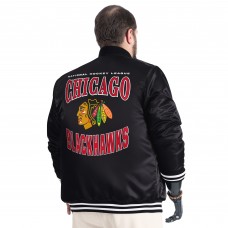 Chicago Blackhawks G-III Sports by Carl Banks Black Adaptive Bold Logo Satin Full-Snap Varsity Jacket