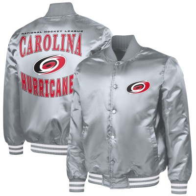 Carolina Hurricanes G-III Sports by Carl Banks Gray Adaptive Bold Logo Satin Full-Snap Varsity Jacket