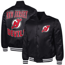 Джерси New Devils G-III Sports by Carl Banks Black Adaptive Bold Logo Satin Full-Snap Varsity Jacket Джерси New Devils G-III Sports by Carl Banks Black Adaptive Bold Logo Satin Full-Snap Varsity Jacket