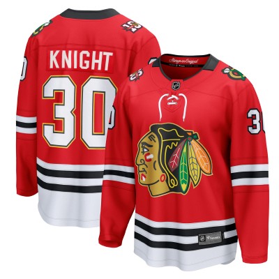 Джерси Chicago Blackhawks Spencer Knight Fanatics Red Centennial Breakaway