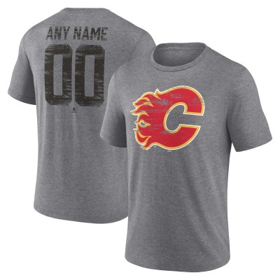 Calgary Flames Gray Heritage Custom Tri-Blend T-Shirt