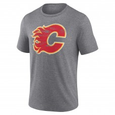 Calgary Flames Gray Heritage Custom Tri-Blend T-Shirt