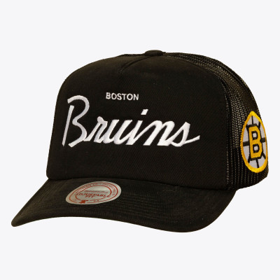 Бейсболка Boston Bruins Mitchell & Ness Black Head Coach Trucker