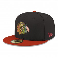 Бейсболка Chicago Blackhawks New Era Black Core Logo Two-Tone 59FIFTY