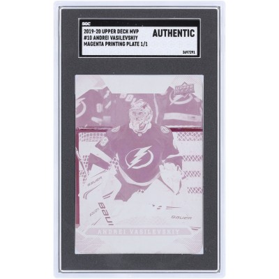 Andrei Vasilevskiy Tampa Bay Lightning 2019-20 Upper Deck MVP Magenta Printing Plate #10 #1/1 SGC Authenticated Auth Card