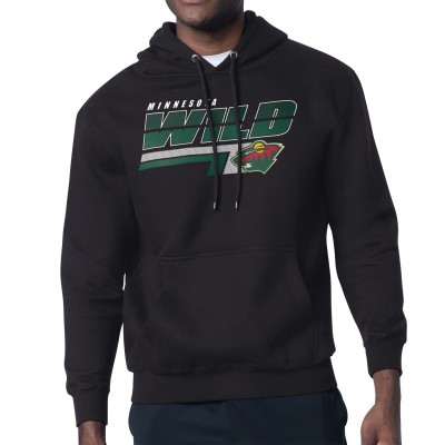 Minnesota Wild Starter Black Logo Push Fleece Hoodie