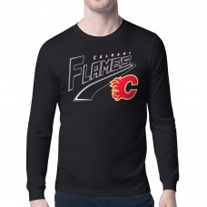 Calgary Flames Starter Black Modern Tailsweep Long Sleeve T-Shirt