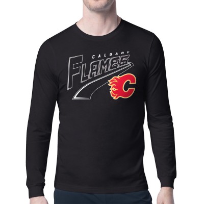 Calgary Flames Starter Black Modern Tailsweep Long Sleeve T-Shirt