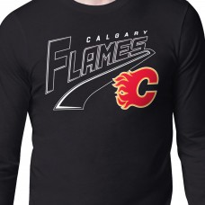 Calgary Flames Starter Black Modern Tailsweep Long Sleeve T-Shirt