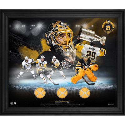 Marc-Andre Fleury Pittsburgh Penguins Fanatics Authentic Framed 20 x 24 Triple Game-Used Net Collage from the 2016 Stanley Cup Final, 2017 Stanley Cup Final & Return Game vs. Columbus Blue Jackets on September 27, 2025 - Limited Edition of 100