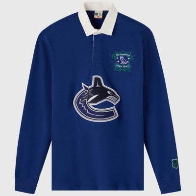 Vancouver Canucks OVO x NHL Blue YD Striped Rugby Polo