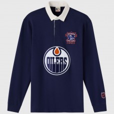 Edmonton Oilers OVO x NHL Navy YD Striped Rugby Polo