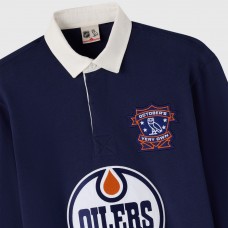 Edmonton Oilers OVO x NHL Navy YD Striped Rugby Polo