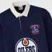 Edmonton Oilers OVO x NHL Navy YD Striped Rugby Polo