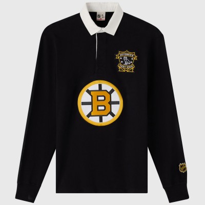 Boston Bruins OVO x NHL Black YD Striped Rugby Polo
