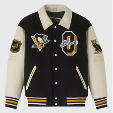 Pittsburgh Penguins OVO x NHL Black Full-Snap Varsity Jacket