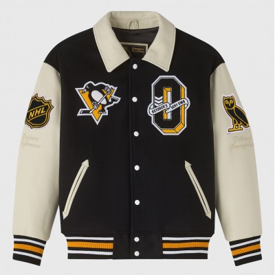 Pittsburgh Penguins OVO x NHL Black Full-Snap Varsity Jacket