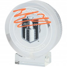 Evan Bouchard Edmonton Oilers Autographed Fanatics Authentic 2025 Stanley Cup Final Match-Up Crystal Puck - Filled with Ice from the 2025 Stanley Cup Final