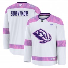 Джерси Utah Mammoth Fanatics White Hockey Fights Cancer Survivor Practice
