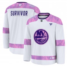 Джерси New York Islanders Fanatics White Hockey Fights Cancer Survivor Practice