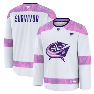 Джерси Columbus Blue Jackets Fanatics White Hockey Fights Cancer Survivor Practice