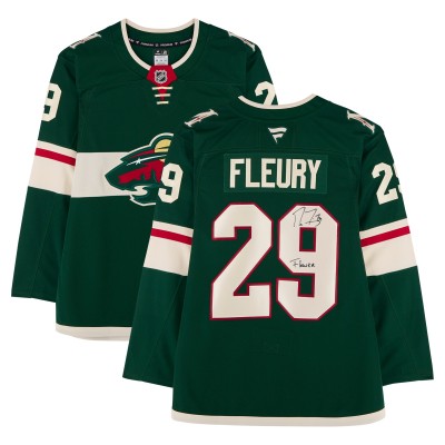 Marc-Andre Fleury Minnesota Wild Autographed Fanatics Authentic Green Fanatics Premium Jersey with Flower Inscription