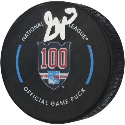 Gabe Perreault New York Rangers Autographed Fanatics Authentic 100th Anniversary Season Official Game Puck
