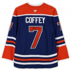 Paul Coffey Edmonton Oilers Autographed Fanatics Authentic Royal Fanatics Premium Jersey with HOF 04 Inscription