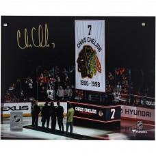 Chris Chelios Chicago Blackhawks Autographed Fanatics Authentic 8 x 10 Jersey Retirement Night Photograph