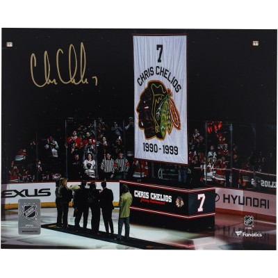 Chris Chelios Chicago Blackhawks Autographed Fanatics Authentic 8 x 10 Jersey Retirement Night Photograph