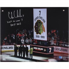 Chris Chelios Chicago Blackhawks Autographed Fanatics Authentic 16 x 20 Jersey Retirement Night Photograph with Multiple Inscriptions - Limited Edition of 10