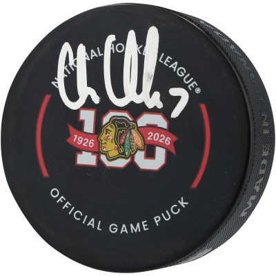 Chris Chelios Chicago Blackhawks Autographed Fanatics Authentic 100th Anniversary Official Game Puck