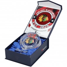 Chris Chelios Chicago Blackhawks Autographed Fanatics Authentic Crystal Puck - Filled with Game-Used Ice from the 2023-24 Season