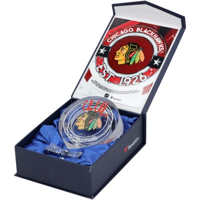 Chris Chelios Chicago Blackhawks Autographed Fanatics Authentic Crystal Puck - Filled with Game-Used Ice from the 2023-24 Season