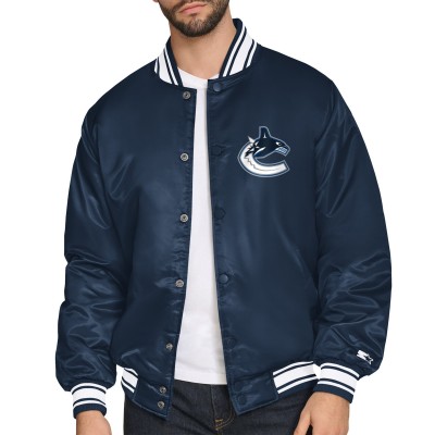 Vancouver Canucks Starter Blue Triangle Satin Varsity Full-Snap Jacket
