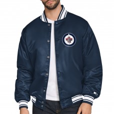 Winnipeg Jets Starter Navy Triangle Satin Varsity Full-Snap Jacket