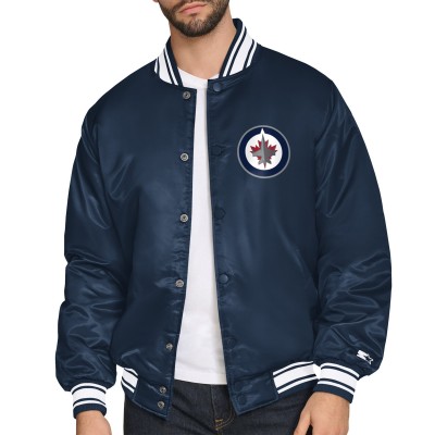Winnipeg Jets Starter Navy Triangle Satin Varsity Full-Snap Jacket