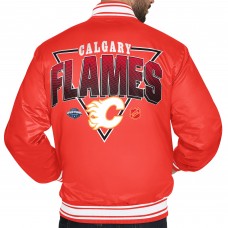 Calgary Flames Starter Red Triangle Satin Varsity Full-Snap Jacket