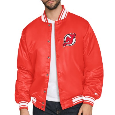 New Jersey Devils Starter Red Triangle Satin Varsity Full-Snap Jacket