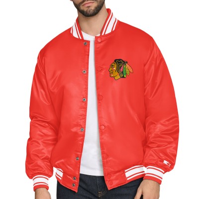 Chicago Blackhawks Starter Red Triangle Satin Varsity Full-Snap Jacket