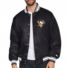 Pittsburgh Penguins Starter Black Triangle Satin Varsity Full-Snap Jacket