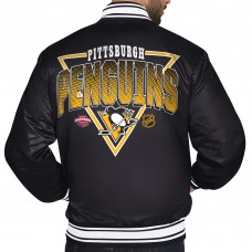 Pittsburgh Penguins Starter Black Triangle Satin Varsity Full-Snap Jacket