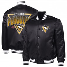 Pittsburgh Penguins Starter Black Triangle Satin Varsity Full-Snap Jacket