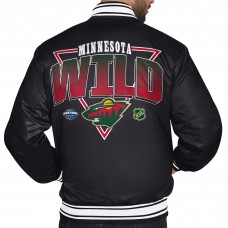 Minnesota Wild Starter Black Triangle Satin Varsity Full-Snap Jacket
