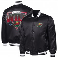 Minnesota Wild Starter Black Triangle Satin Varsity Full-Snap Jacket