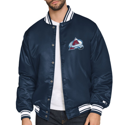 Colorado Avalanche Starter Navy Triangle Satin Varsity Full-Snap Jacket