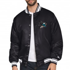 San Jose Sharks Starter Black Triangle Satin Varsity Full-Snap Jacket San Jose Sharks Starter Black Triangle Satin Varsity Full-Snap Jacket